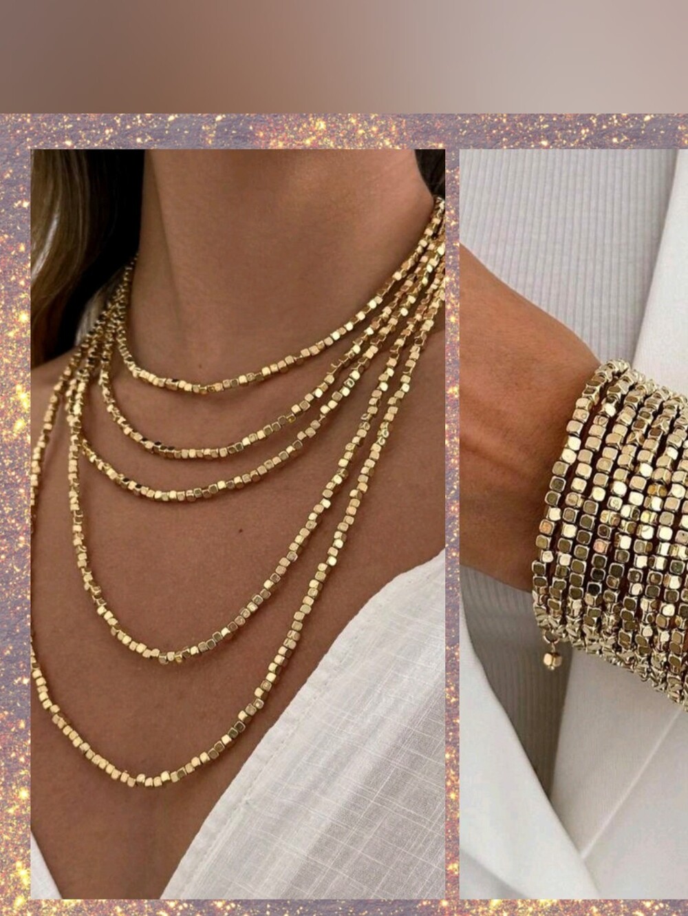 Gold Beaded Multi-Strand Necklace & Stretch Bracelet Set